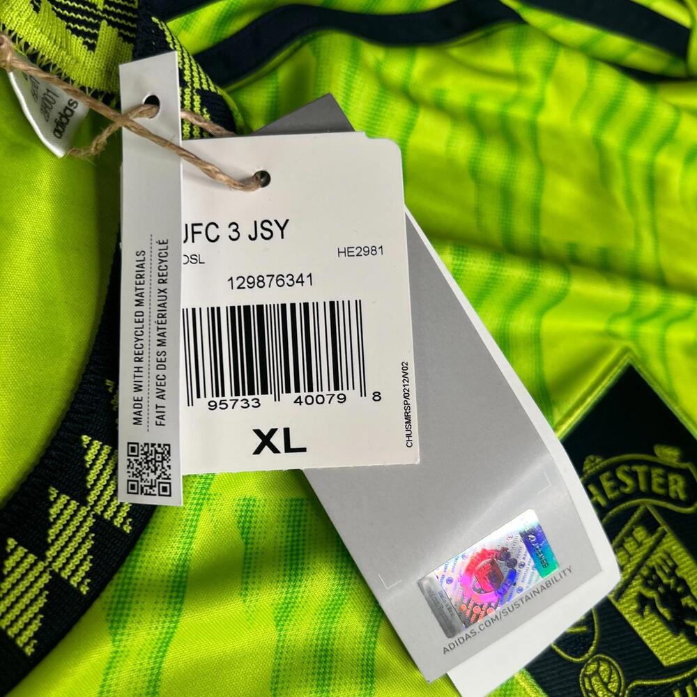 Adidas Manchester United 2022/23 Third‎ Jersey HE2981 XL Neon Green Soccer NWT - Picture 6 of 8